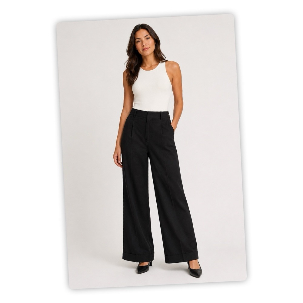Everlane Women's Wide Leg Full Length Trouser Pants Black Size 14R NWT